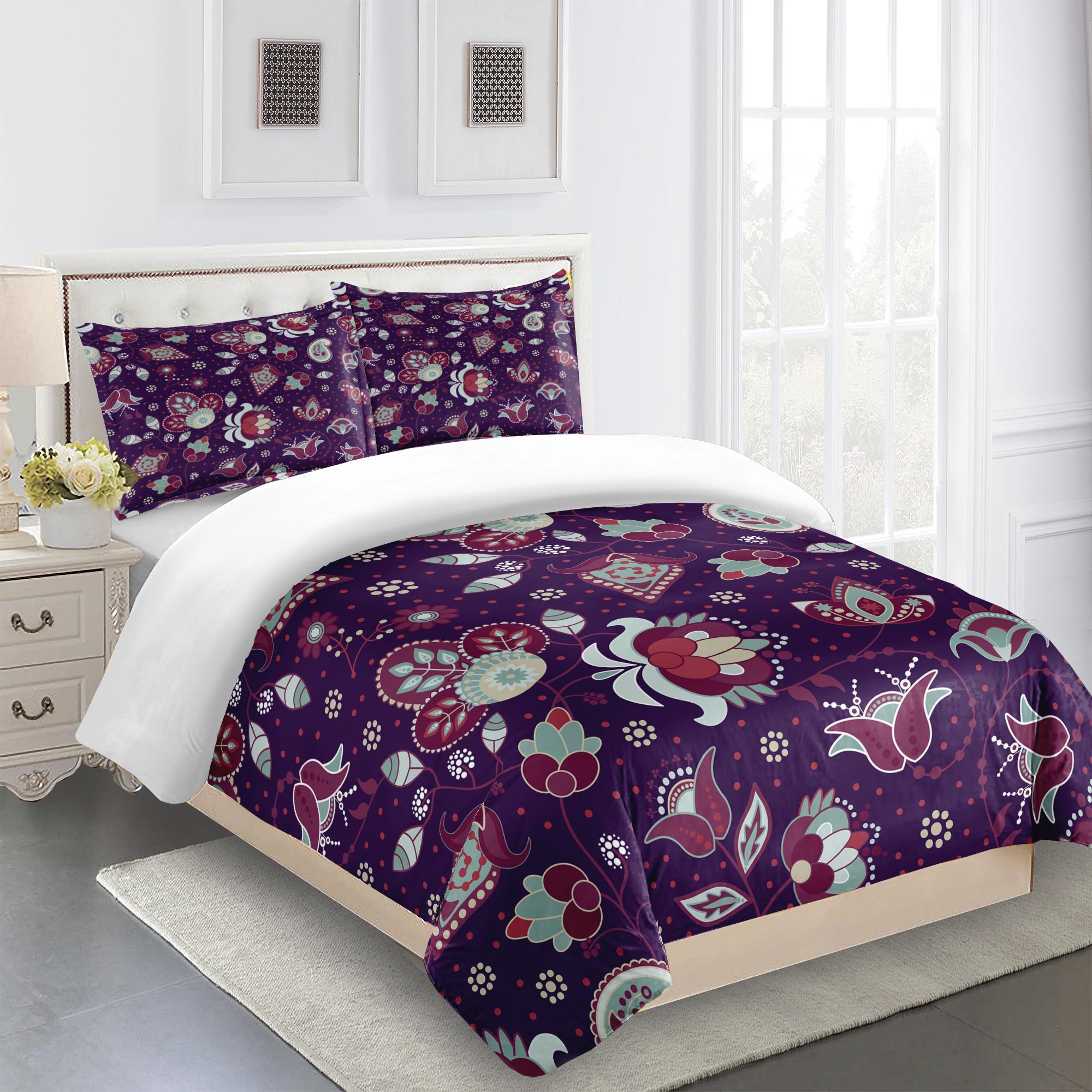 

Bedding Set Dark Purple Flower Print Pattern Duvet Cover Kids Adult Bed Set Room Decor Personal 2-3 Piece Duvet Cover Set 135*200cm&set