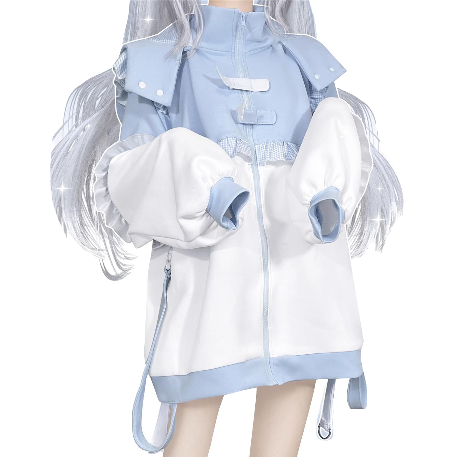 

Light Blue Landmine Long Color Angel Check Sickly Light White Size M [XHSUKADO] Zip-Up Hoodie, Angel-inspired, Style, Women s/Men s, Sleeve,