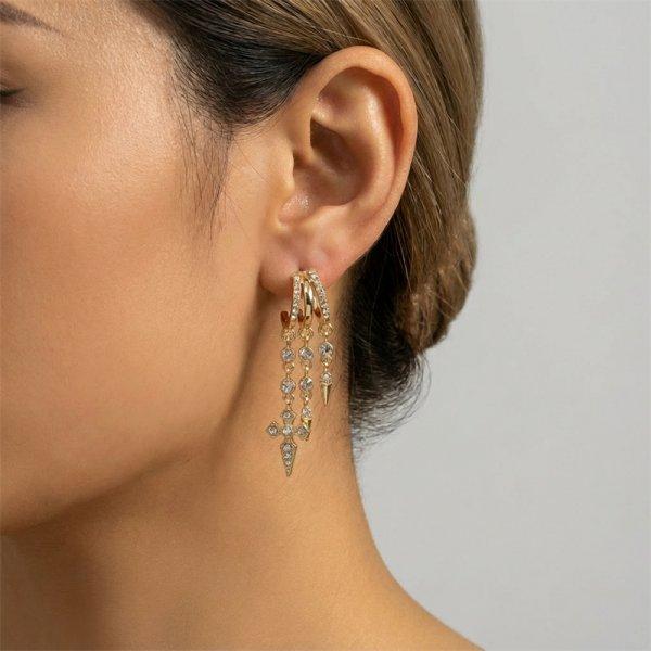 Gold Color Crystal Zircon Water Droplets Hoop Earrings For Women Luxury Exquisite Tassel Huggie Earring Party Wedding Jewelry