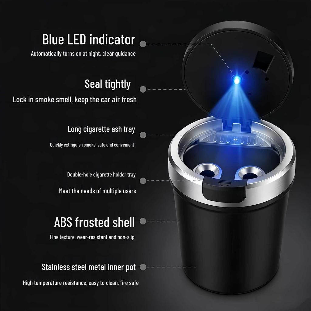 New Car Ashtray with Light and One-Touch Lid