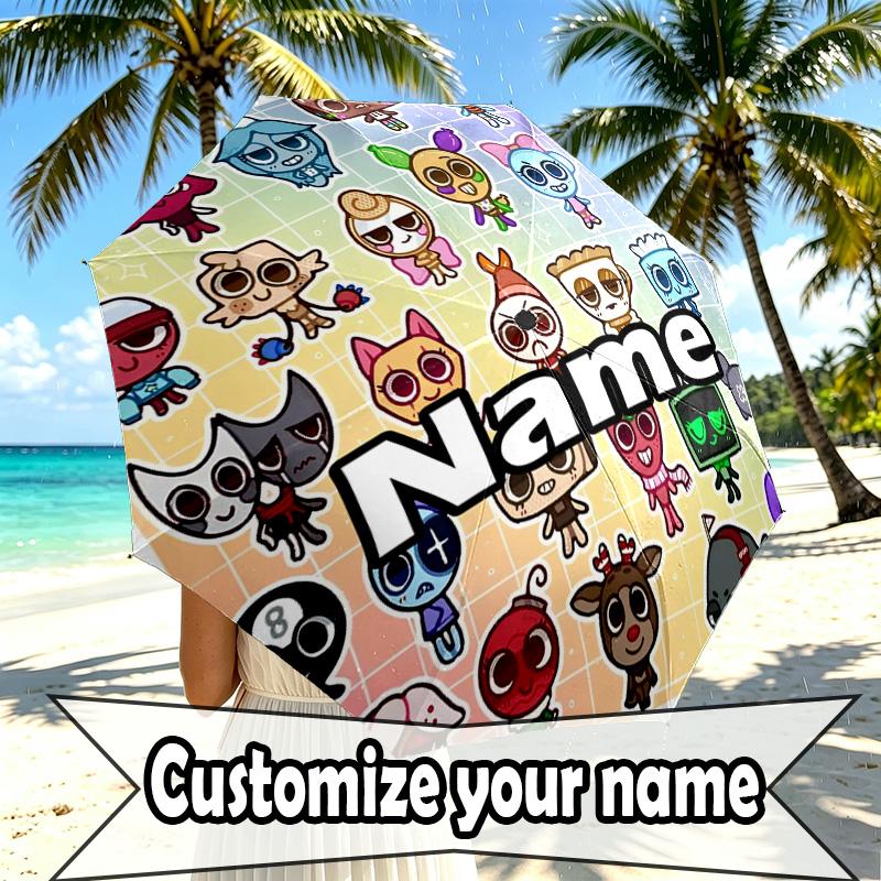 Custom Name Personalized Sprunki Game Print Umbrella, Auto Open Close, 8‑Rib Sturdy Frame, Commute Camping Hiking Use, Birthday Gift