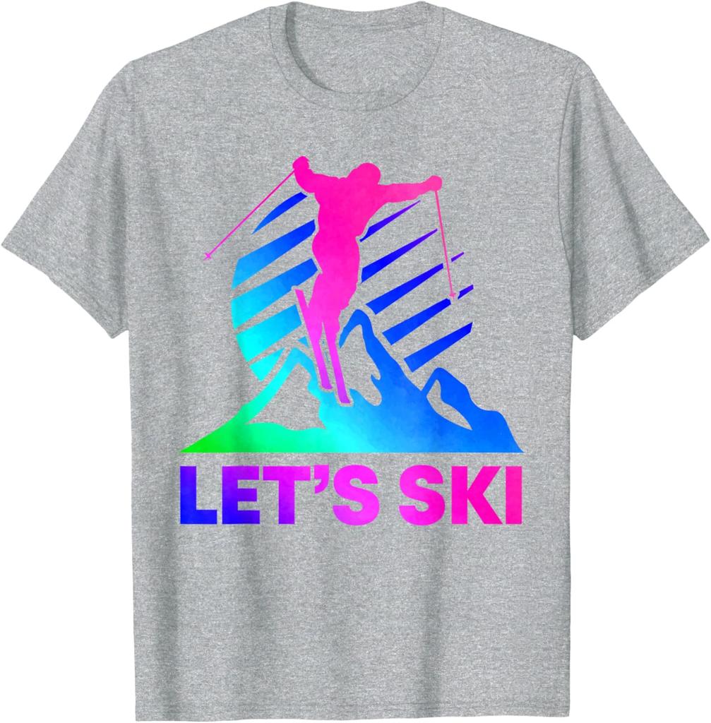 Lets Ski Retro 80s 90s Gradient Graphic TShirt Breathable Cotton Tee