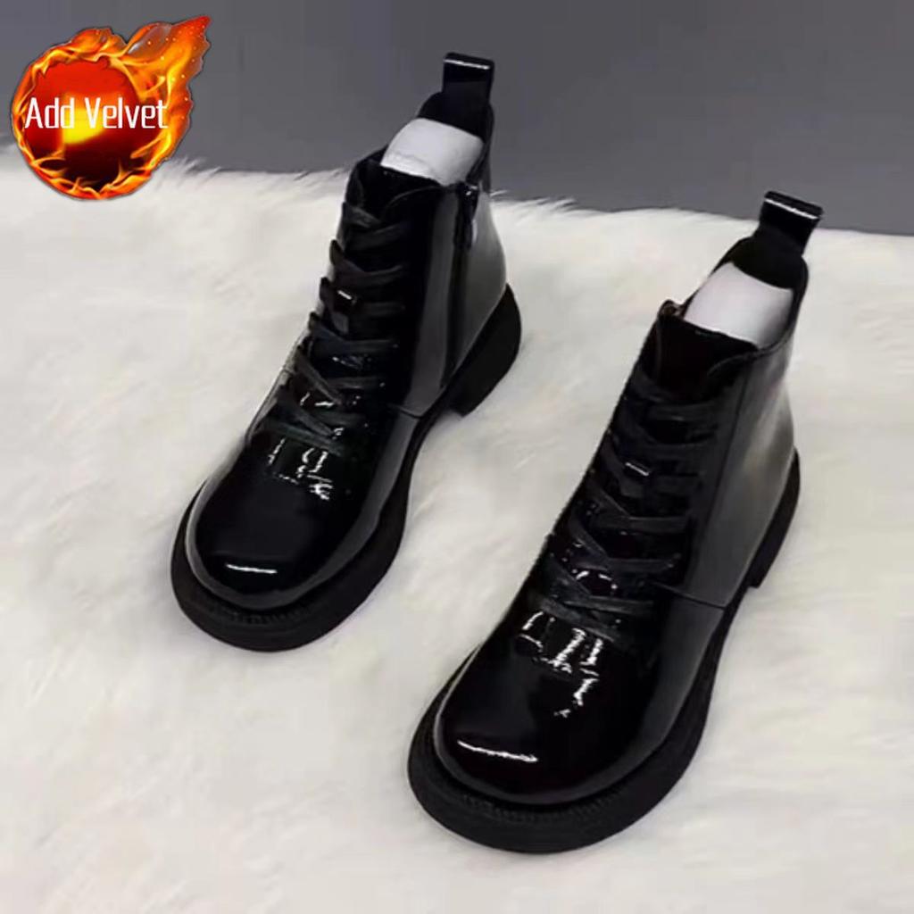 Fashion Black Short Shoes for Women Female Ankle Boots Lace-up with Laces Leather Round Toe Footwear Booties Comfortable and Elegant Y2k