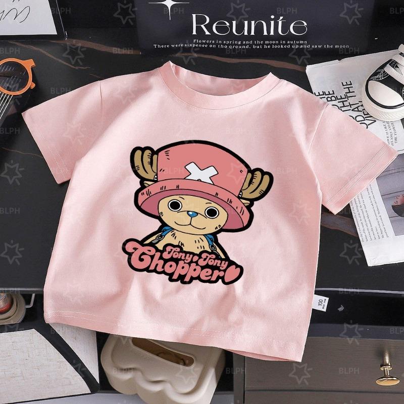 Cute One Piece Tony Tony Chopper Printed Kids T-Shirt, Adorable Cartoon Character Design for Boys Girls, Soft Cotton Casual Tee