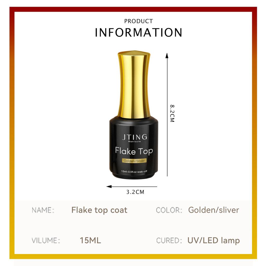 JTING Hot Popular Gold Silver Foil Flake Top Coat Gel Polish OEM ODM Private Label Flake Nail Gel Esmaltes En Gel Efecto Flake