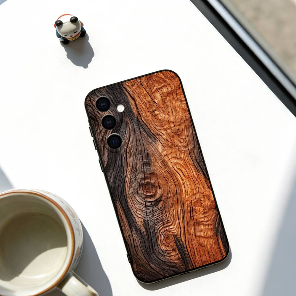 Natural Wood Phone Case Black Silicone Soft For Samsung Galaxy A73,A72,A71,A70,A53,A52,A51