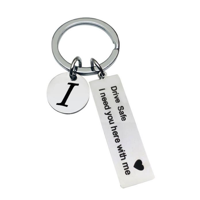 Custom Drive Safe Keychain A-Z 26 Initials Chain Men Women Engraved Stainless Steel Keychain Birthday Father's Day Keyring Gift