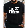 European Sizes Men's Large Cat Dad T-Shirt - Funny Cat Paw Print & Dad Lettering, Elastic Crew Neck Short Sleeve Tee