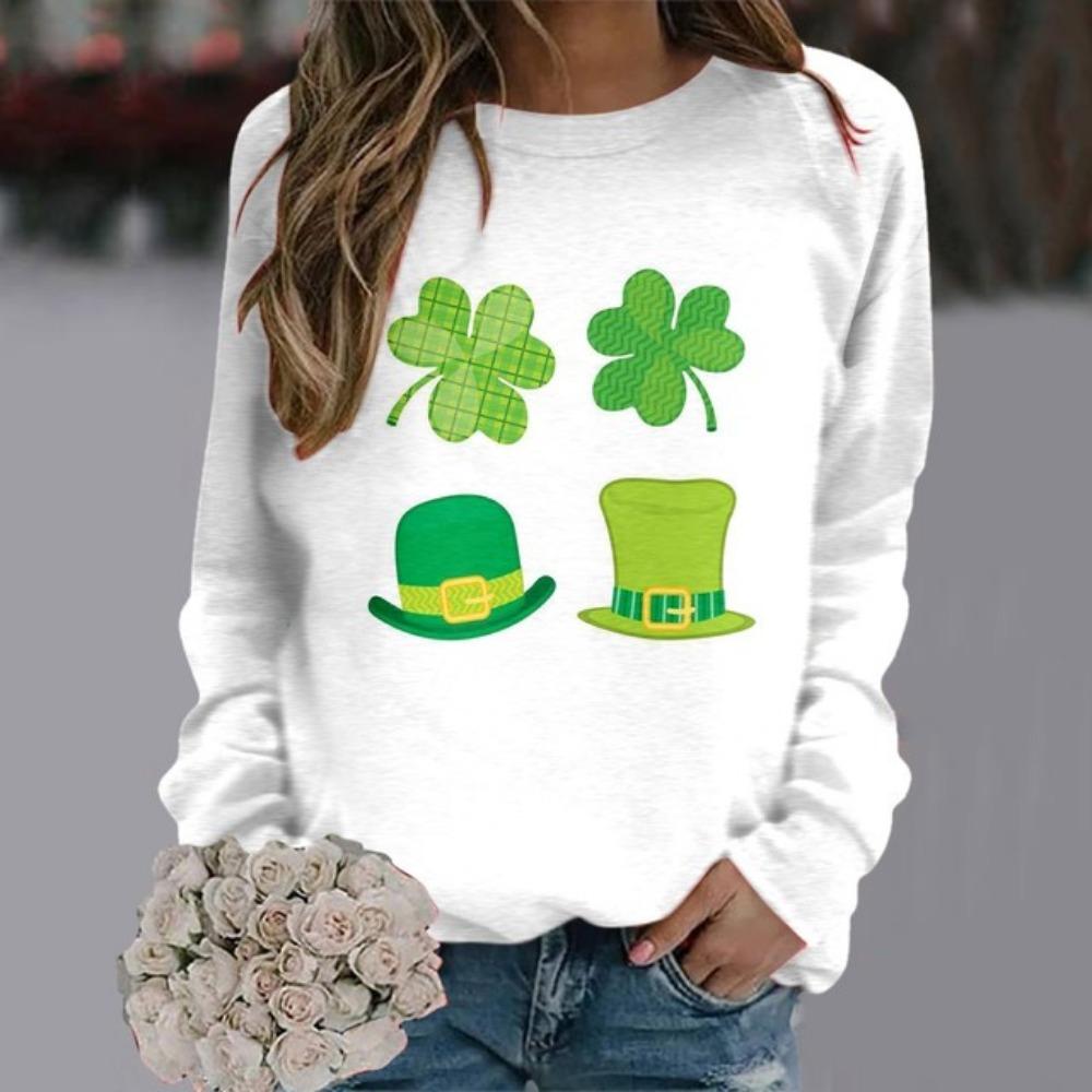 Grüne Pullover Pullover Frauen St Patrick Tag Kleidung 2024 Frauen Täglichen Grün Workout Langarm O Neck T Shirt Weibliche Tops