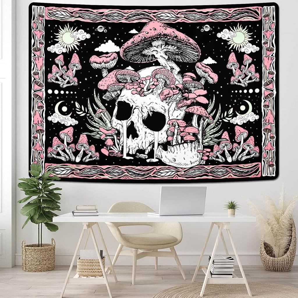 VIKAMA Dark Fantasy Tapestry Skull Mushroom Starry Sky Living Room Bedroom Music Corner Background Cloth Decoration