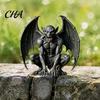 Indoor Outdoor Garden Accents Gargoyle Figurine, Medieval Dark Winged Statue, Resin Gothic Sculpture Horn Demon Ornament for Office Bookshelf