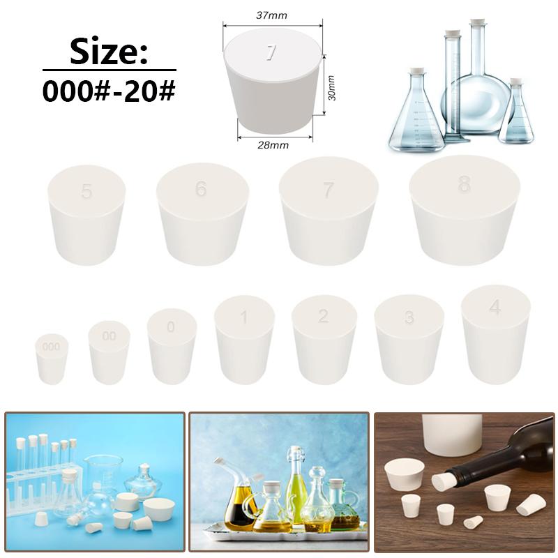 1/23pcs Lab Rubber Push-In Sealing Stopper Flask Conical Tube White Solids Alkaline Resistant Wine Bottle Erlen Rubber Stopper