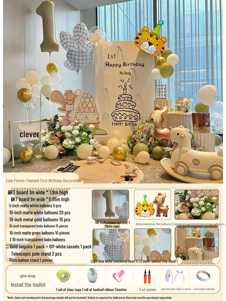 Korean Style First Birthday Decoration Set: Baby's 1st Year Balloon Backdrop