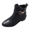 Mode Damen Leder Quadratische Absätze Reißverschluss Uni Kurze Stiefeletten Runde Zehenschuhe Stiefel Damen Stiefeletten