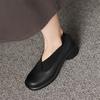 Fashion Hot New Spring Split Leather Women Shoes Round Toe Women Pumps Shoes for Women Chunky Heels Deep Mouth Loafers Zapatos Mujer