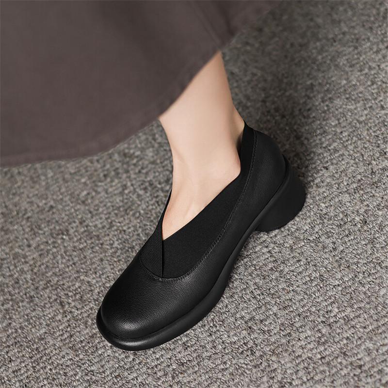 Fashion Hot New Spring Split Leather Women Shoes Round Toe Women Pumps Shoes for Women Chunky Heels Deep Mouth Loafers Zapatos Mujer