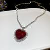 Exaggerated Red Crystal Heart Pendant Necklaces for Women Luxury Full Rhinestone Long Chain Necklaces Love Forever Jewelry Gifts