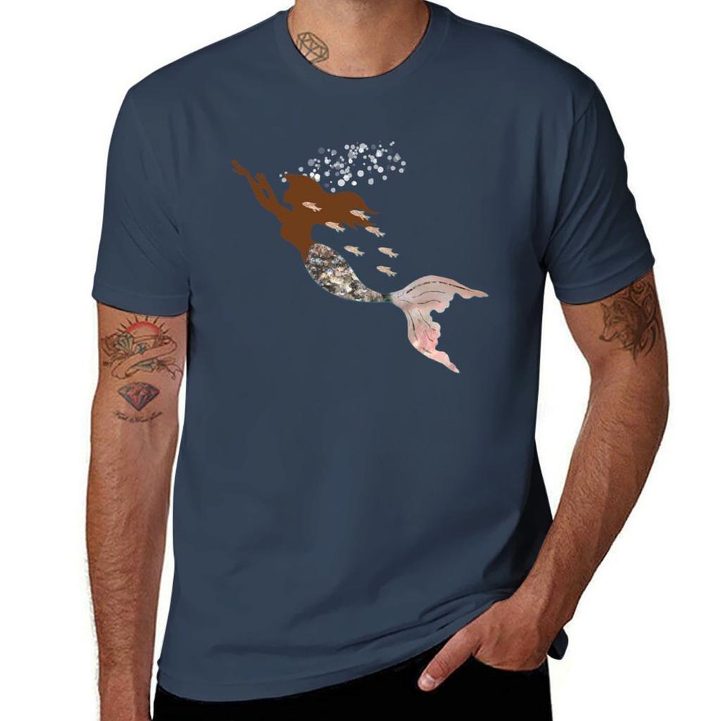 Swimming With The Fishes A Brown Mermaid Racing Rose Gold Fish Tshirt Retro Style Print Casual Top