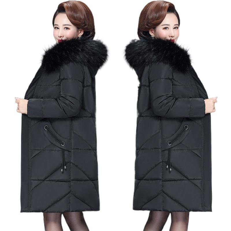 Große Größe Baumwollwattierte Kleidung für mittlere und ältere Frauen, mittellange und lange Modelle, neue Daunenwattierte Kleidung, wattierte Kleidung für mittlere Jahre
