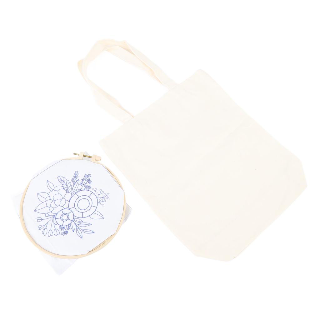 Canvas Bag Embroidery Kit with Pattern Embroidery Hoops Color Threads Arts DIY Crafts Kits for