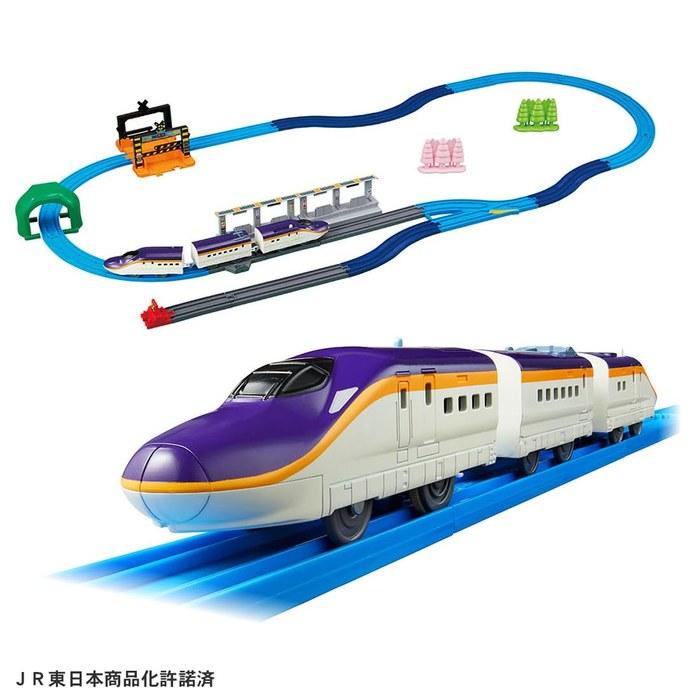 TAKARA TOMY Plarail Connecting! E8 Tsubasa & Tomica Arch Crossing Set (Initial Bonus: 3 S-Curve Rails) Train Toy 3+ Years