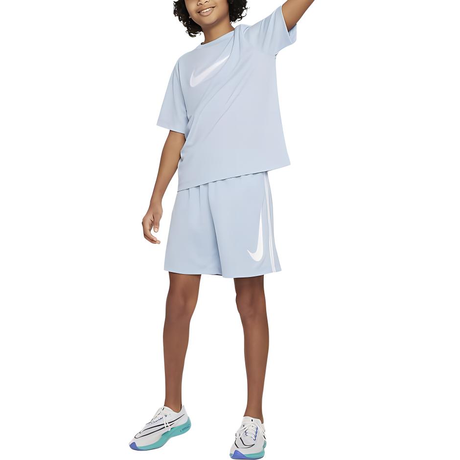 Nike Dri-Fit Color Block Logo Print Elastic Waist Kids Shorts Kids Shorts Light-Armory-Blue White DX5361-440