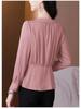 2023 Damen V-Ausschnitt Satin Seide Langarm Oberteil - Herbstmode Slim-Taille Design