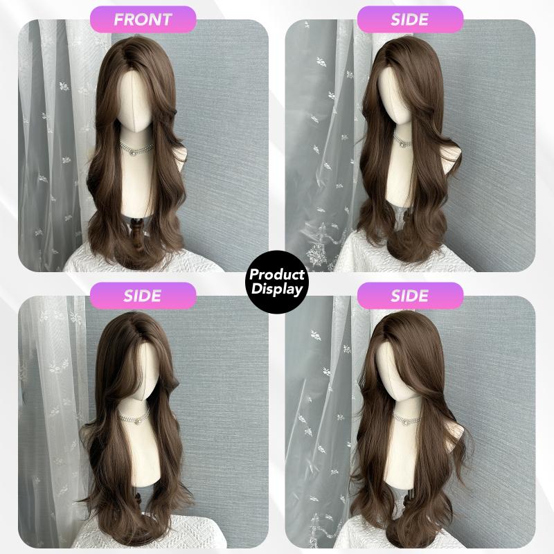 26 Inch Brown Front Lace Wigs Curly Wigs Fiber Synthetic Heat-resistant Natural Smooth Realistic Wigs Party For Women Korean Fashion