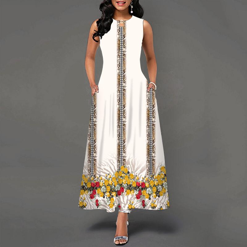 Urban Chic Printed Polyester Sleeveless Maxi Dress For Work And Casual Wear