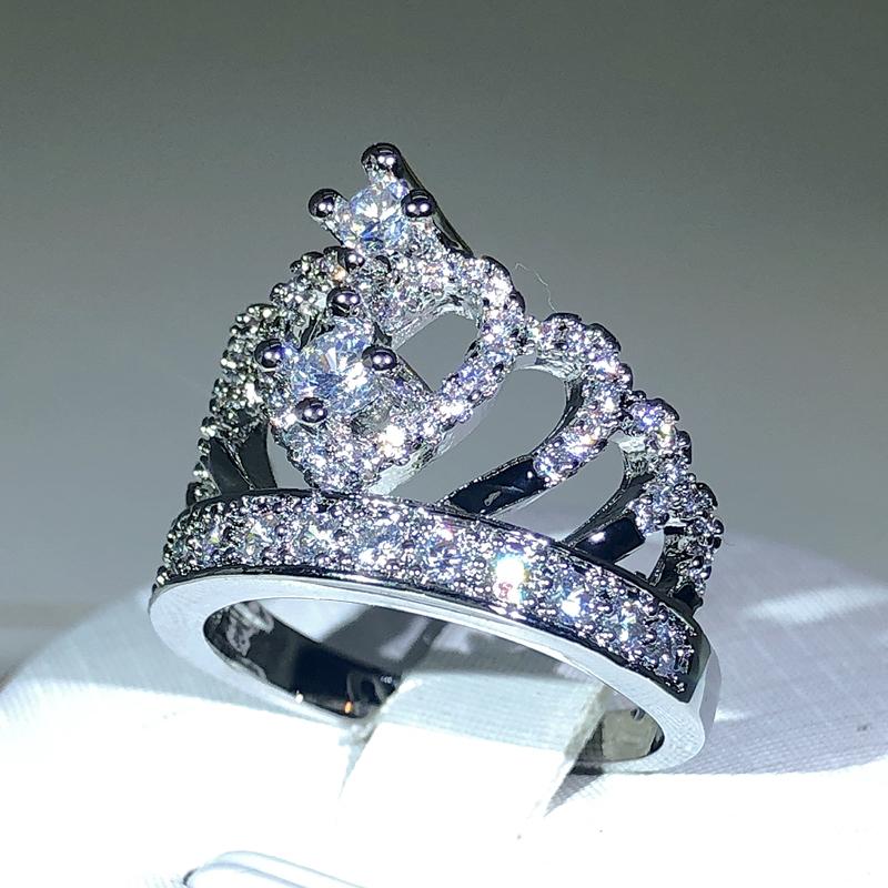 925 silver Fancy Crown Women Ring Best Anniversary Girl Gift Elegant Female Dance Party Trendy Jewelry Rings Wholesale