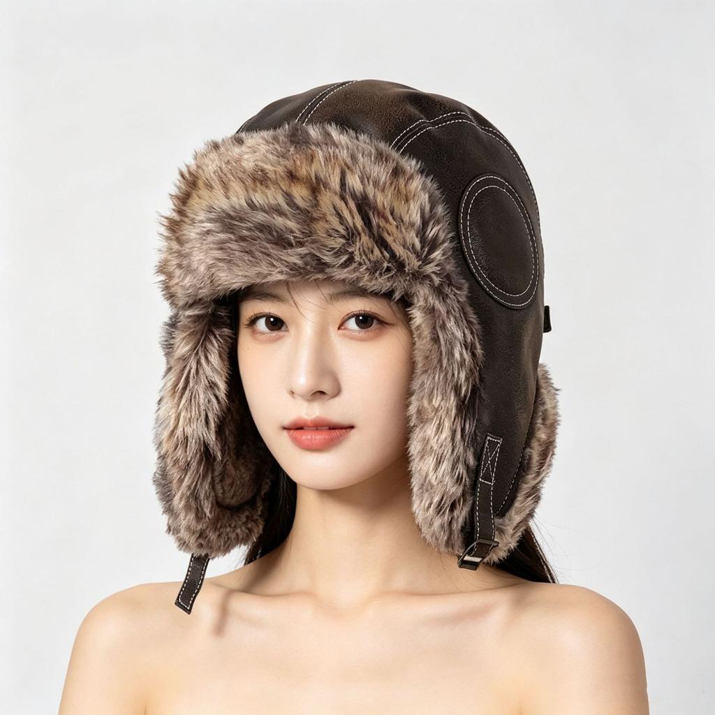 Autumn and Winter Lei Feng Hat Men's Northeast Flying Hat Women's Thickened Warm Velvet Windproof Eye Protection Ski Ear Protection Tide