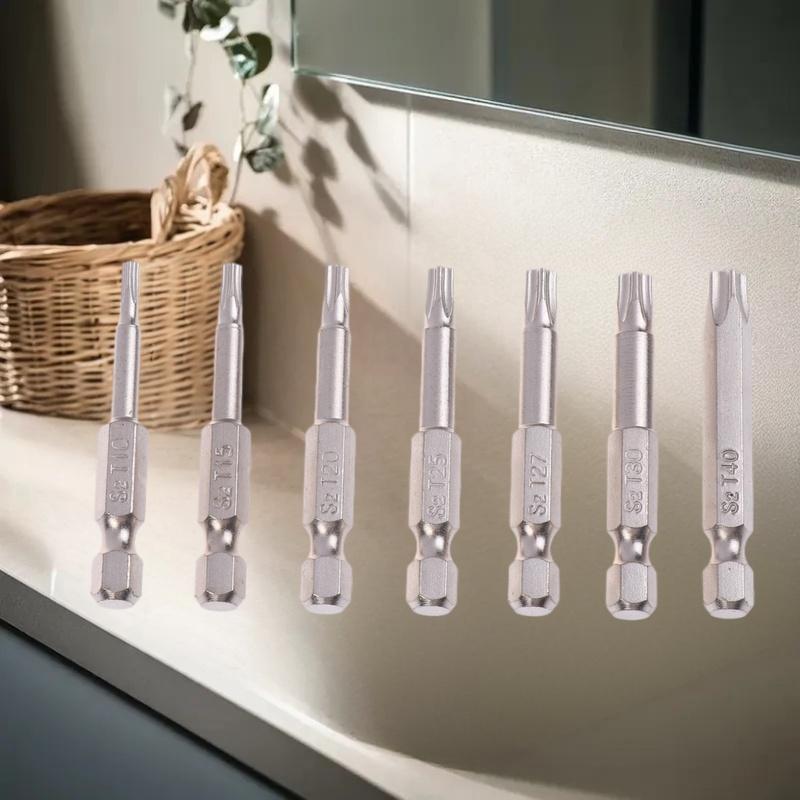 7Pcs/Pack 2025 New 5 Point Torx Screwdriver Bits 50mm S2 Magnetic Star Screw Driver 1/4" Hex Shank T10 T15 T20 T25 T27 T30 T40