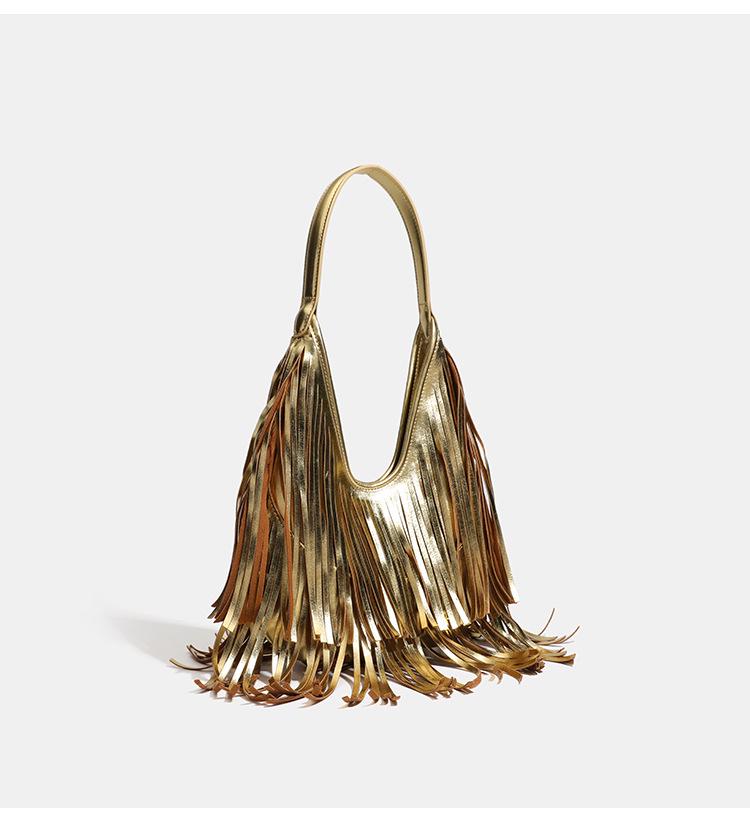 

2026 Spring/Summer Women s Tassel Handbag - Meilade Retro Style, Large Capacity Underarm Tote Bag золотой