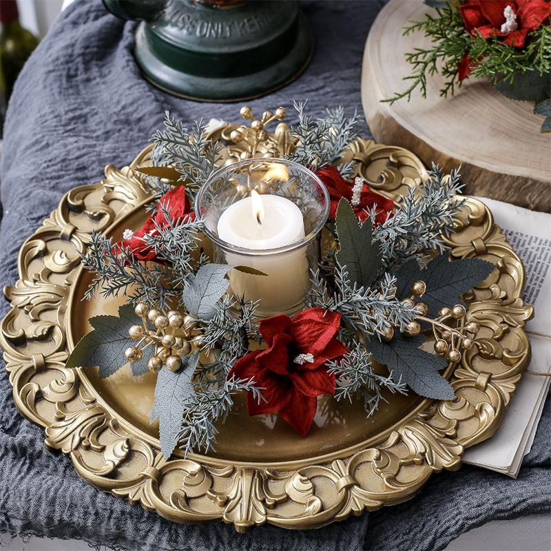 1PC Cross-Border New Christmas Tabletop Candle Aromatherapy  Candle Wreath Ring Faux Flowers