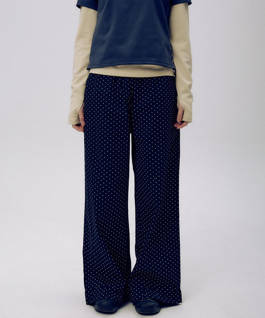SOME PLACE Frill Mini Dot Basic Logo Strap Elastic Wide Cotton Pants_3 Colors