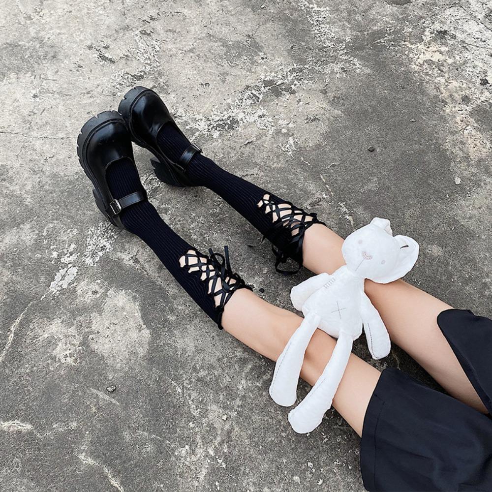 Ins Lolita Calf Socks Teen Sweet Princess Wind Cross Strap JK Stockings Cotton Socks Children