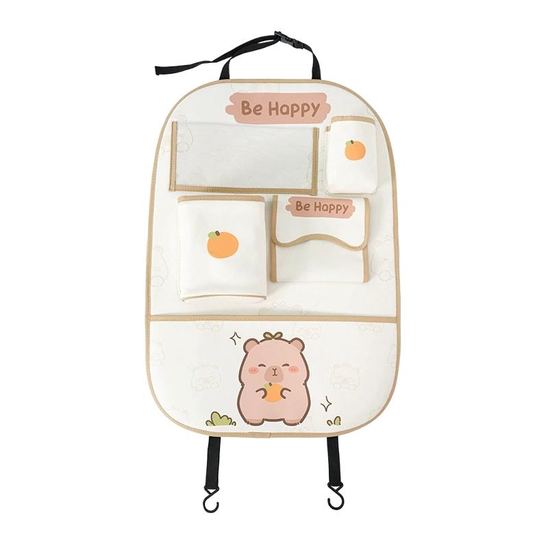 

Милый мультяшный органайзер для сиденья автомобиля, карманы для хранения на спинку сиденья, защита от пинков для детей, съемные карманы, подставка для планшета/телефона, мусорное ведро