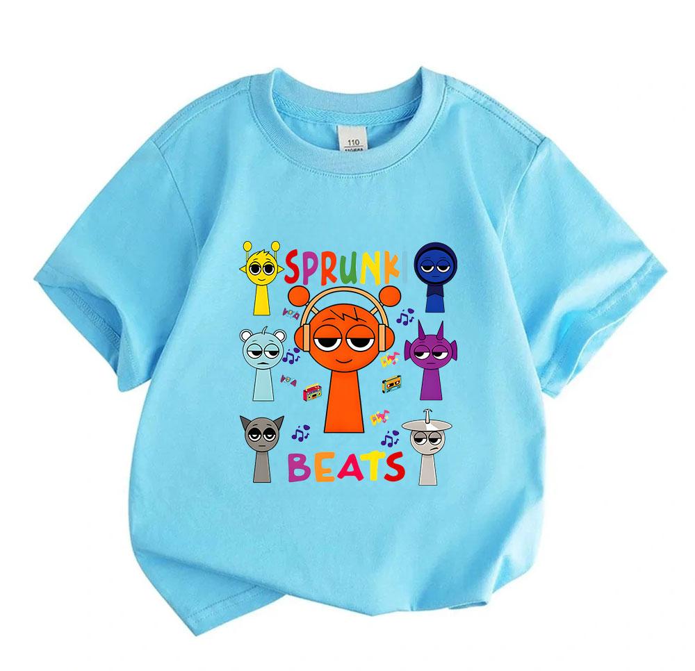 Kids Boys Girls 100% Cotton Crew Neck Short Sleeve T-Shirt, Funny Music Cartoon Sprunki Beats Character Print Casual Soft Tee Tops for Daily Play Wear