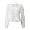 Ribbon Neck Square Double Ruffle Blouse  Gq1sh009f 