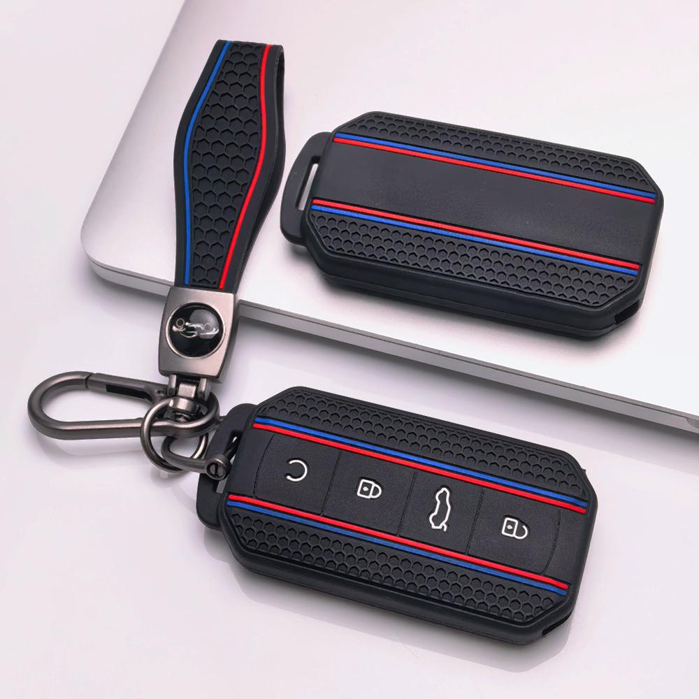 Key Shell Cover for Chery Omoda C7 Jaecoo J7 J5 with Keychain Non Slip Ergonomic Soft Key Shell for Chery 4 Button Smart Car Remote Key