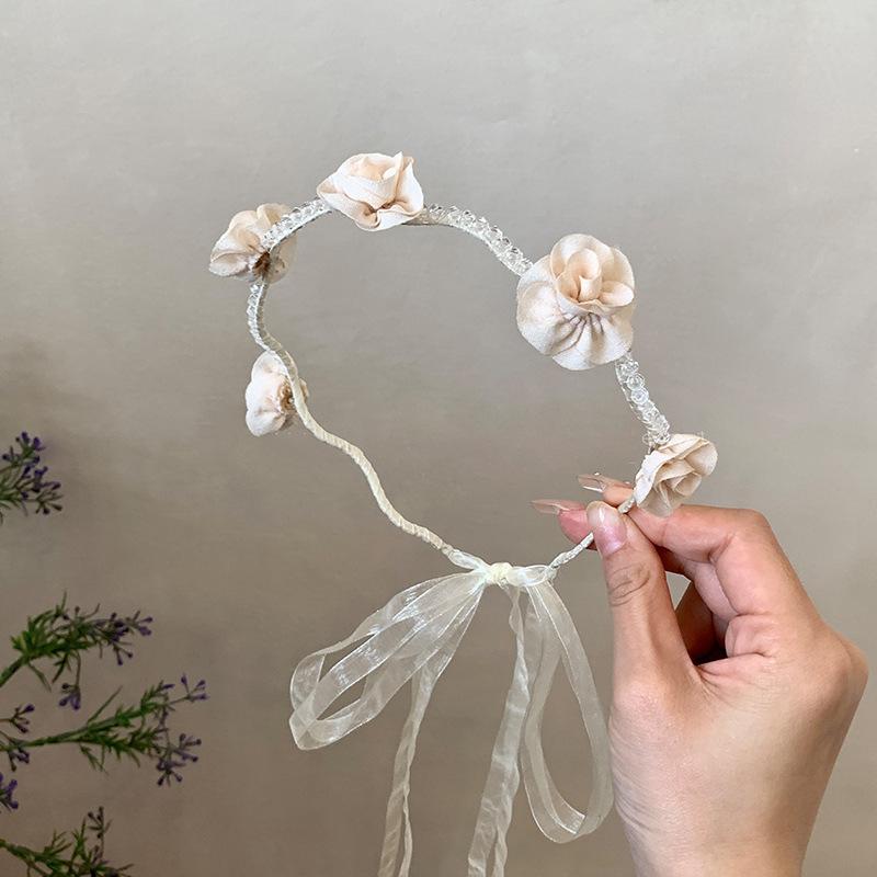 Crystal Flower Ribbon Wavy Headband Female Sweet Small Fresh Headband Fashionable Versatile High Skull Top Hair Accessories
