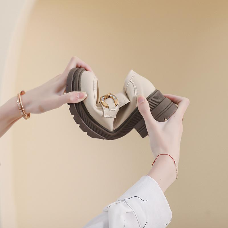 Weiwei girl 8009-8 platform loafers women's spring and autumn retro one-pedal small leather shoes thick heel soft sole single shoes
