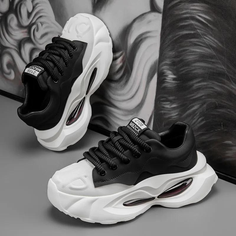 Fashion Chunky Sneakers Men Designer Soft Sole Sport Shoes Fashion Casual Microfiber Leather Upper Height Increased Platform White Shoes