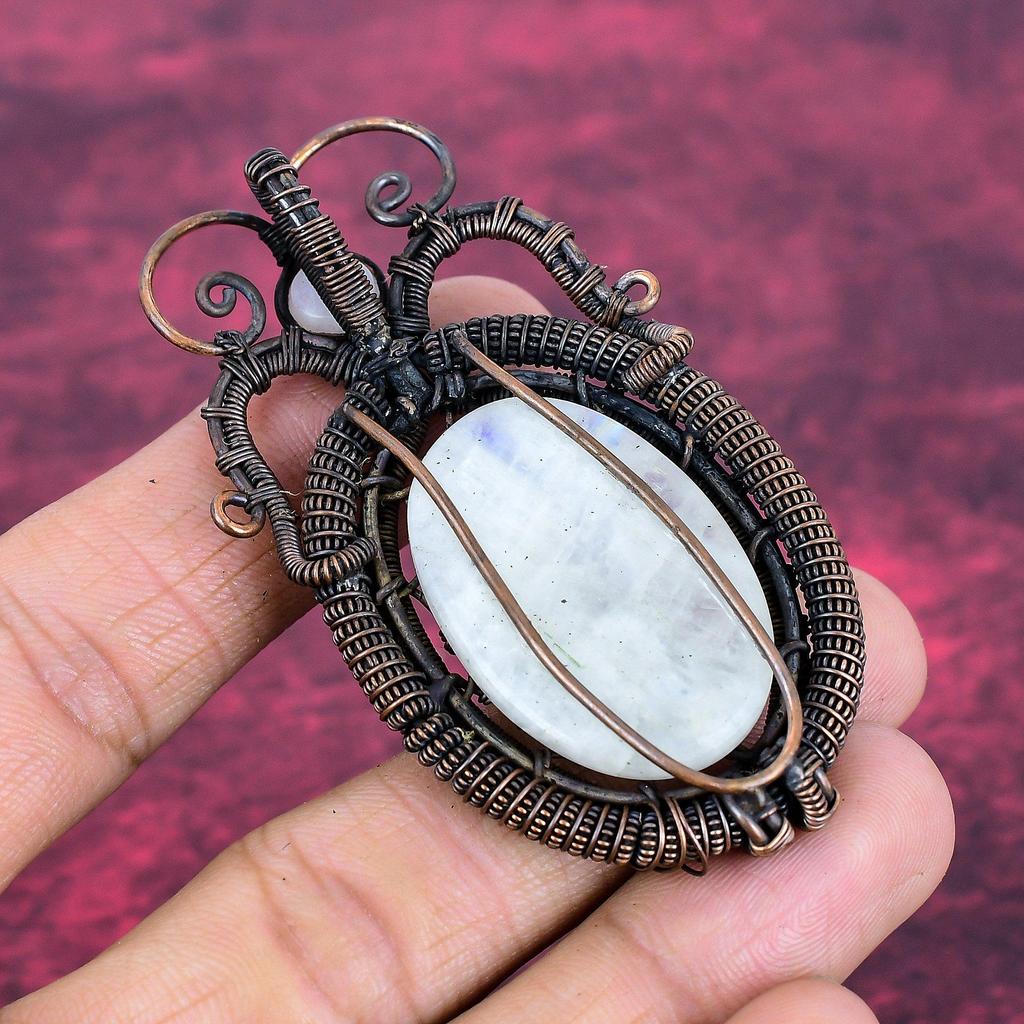 Tree Of Life Rainbow Moonstone Pendant Copper Wire Wrapped Pendant Natural Gemstone Jewelry