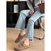 Lace Splice High Waist Denim Flared Pants Female Casual All Match Blue Jeans Women