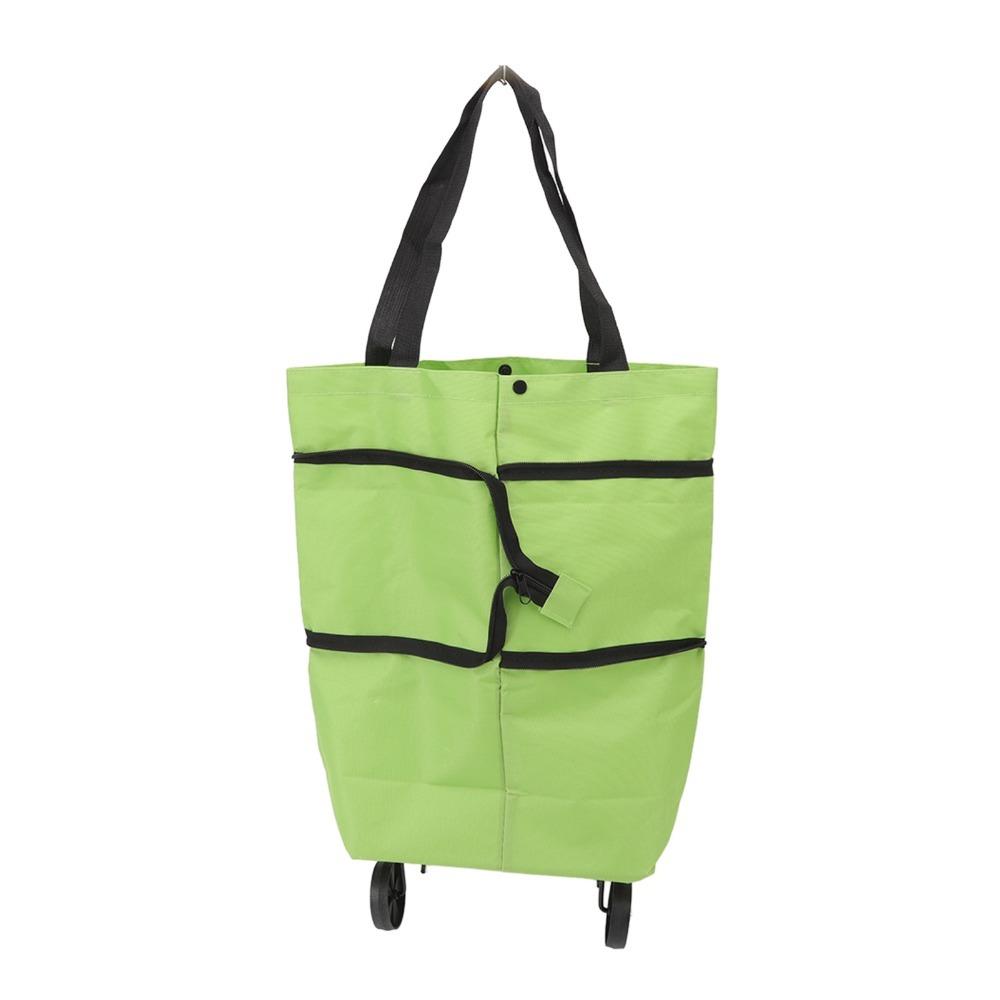 Large Capacity Shopping Cart Zipper Design Oxford Cloth Foldable Bag Tug-Type Pull Wheel Sturdy Design Foldable Pull Cart зелёный