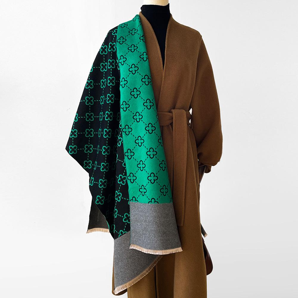 New simple high-speed jacquard machine strip imitation cashmere scarf women's short fringed premium gray shawl