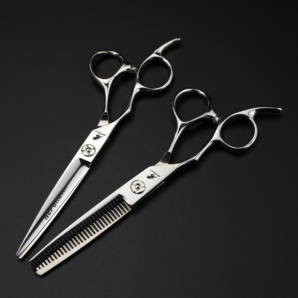 6" Left-Hand Hairdressing Scissors, Model XGZ-02: Straight, Serrated, Thinning Shears