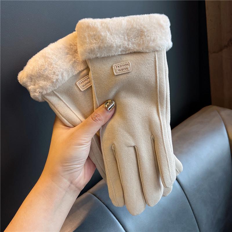 Mouth plush new wool gloves plush thickened cotton winter gloves cold, windproof and warm outdoor riding