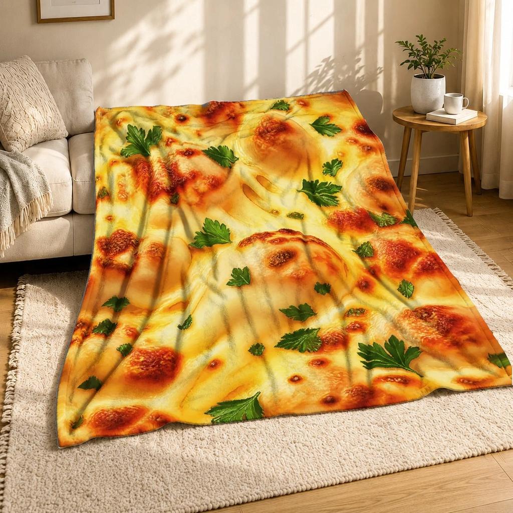 Melted Cheese Pizza Coral Fleece Blanket Funny Food Decor